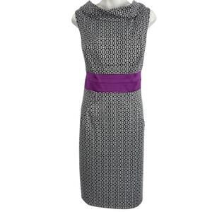 Donna Ricco Womens Gray Purple Sheath Stretch Knit Sleeveless Dress sz 14